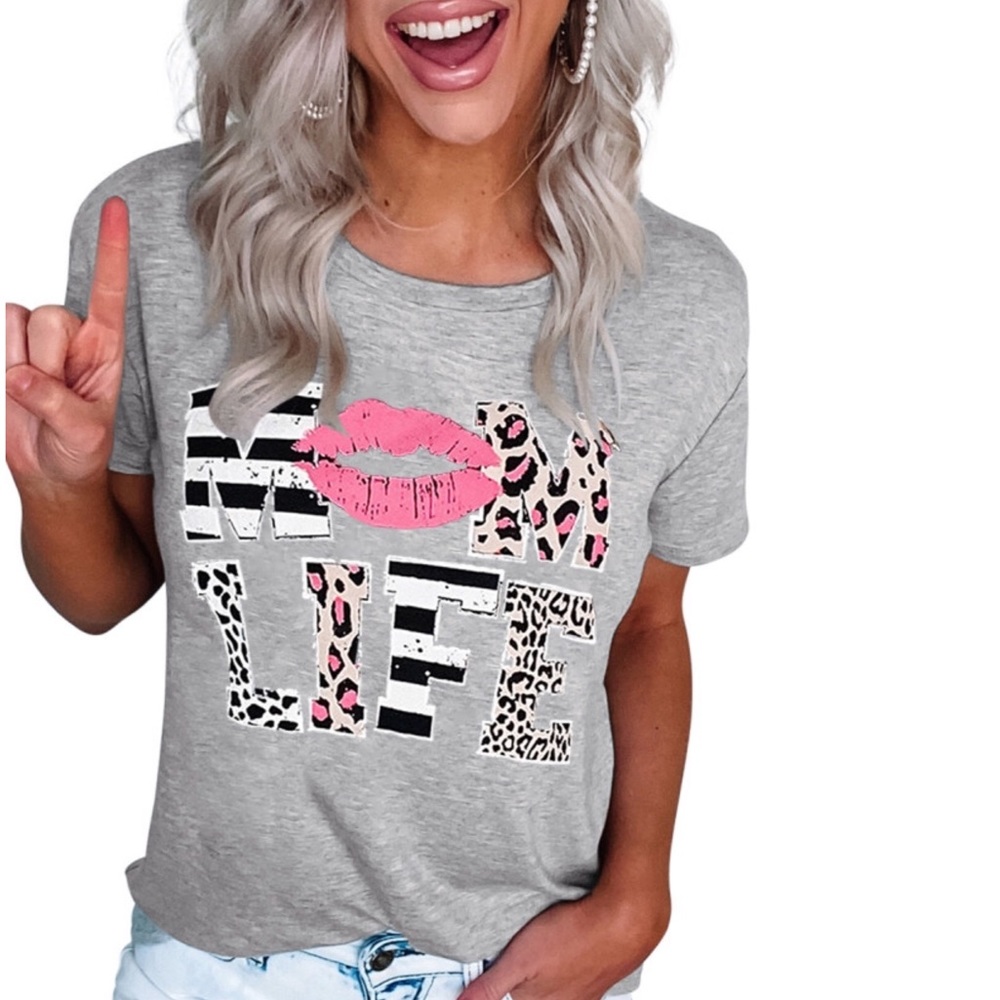 Mom life Lips and Leopard tee
